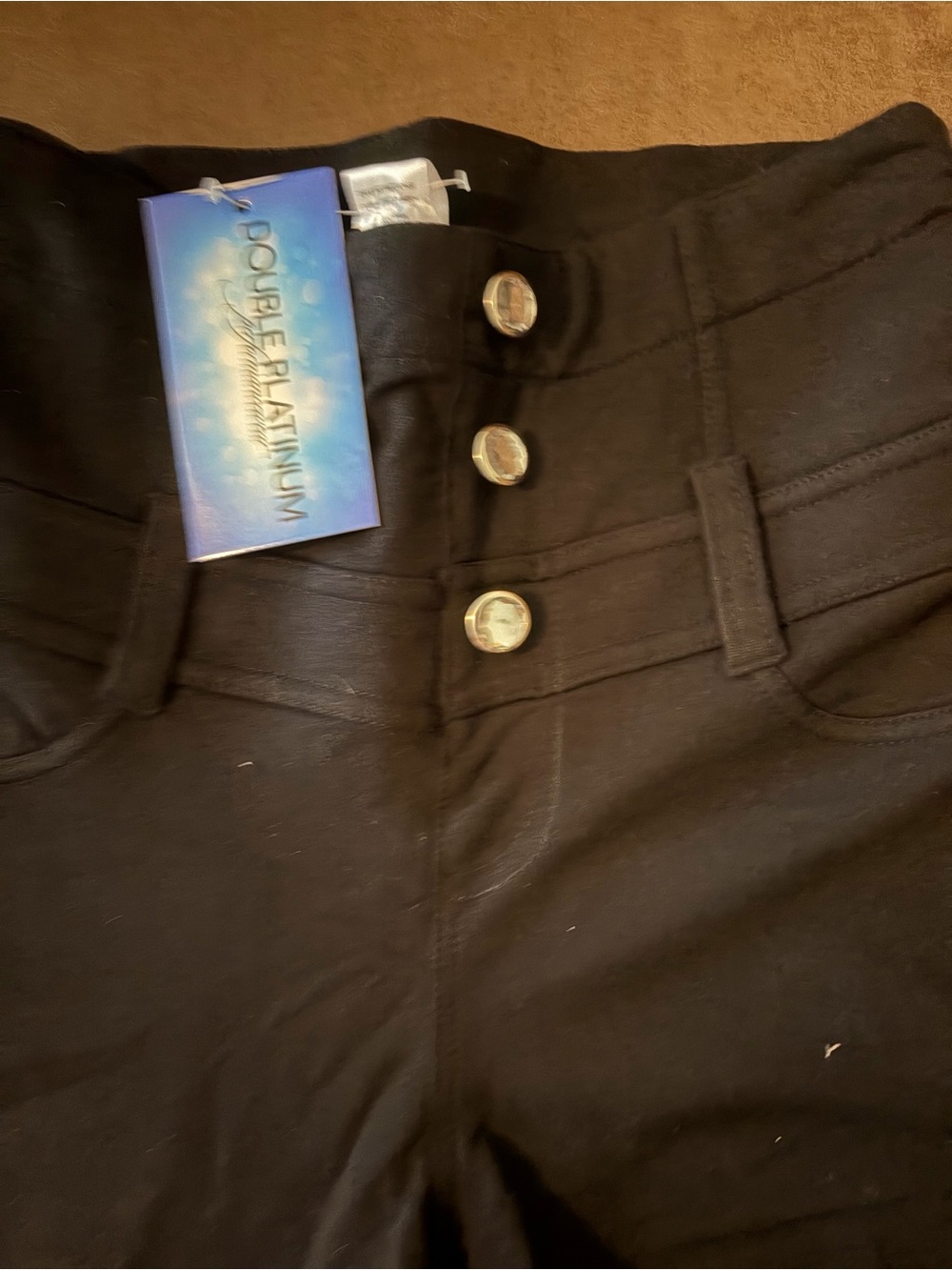 NWOT Double Platinum High-Waist Black Athletic Shorts with Decorative Buttons